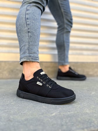 Pabucmarketi Siyah Keten Bağcıklı Erkek Sneaker