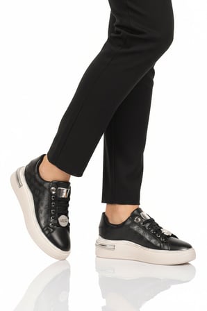 Aspor Siyah Bağcıklı Taş İşlemeli Kadın Sneaker