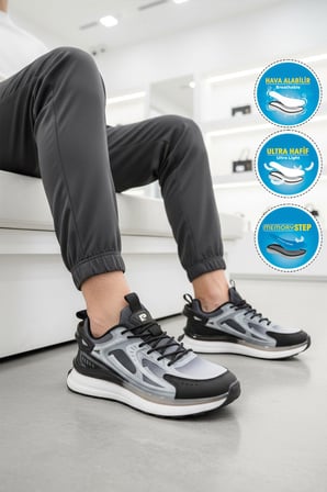 Pierre Cardin Gri Siyah Erkek Spor Ayakkabı