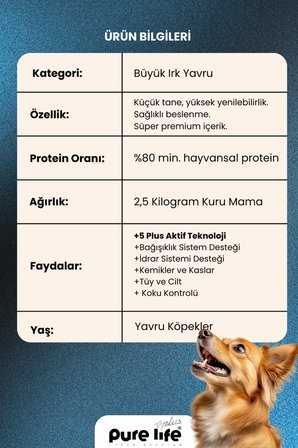 PureLife Plus Somonlu Büyük Irk Yavru Köpek Maması 2,5 KG