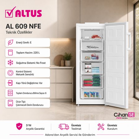 Altus AL-609 NFE Yeni E Enerji No-Frost 220 Litre 6 Çekmeceli Derin Dondurucu