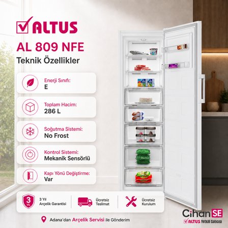 Altus AL-809 NFE No-Frost Yeni E Enerji 8 Çekmeceli Derin Dondurucu