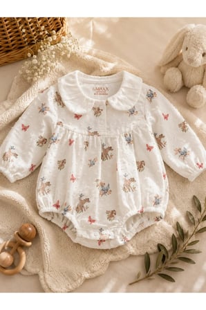 Kız Bebek Bambi Desenli Uzun Kollu Yakalı Body Zıbın