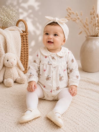 Kız Bebek Bambi Desenli Uzun Kollu Yakalı Body Zıbın