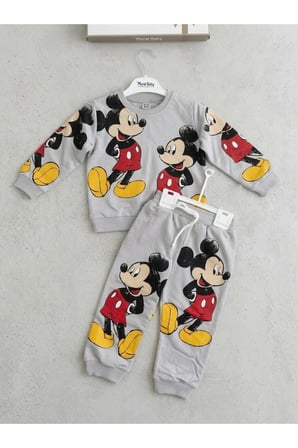 Mickey Mouse Baskılı Gri Erkek Çocuk 2’li Eşofman Takımı
