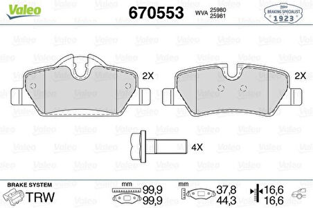 Mini Cooper Fren Balatası Arka Mini F55 F56 F57 - Valeo 670553