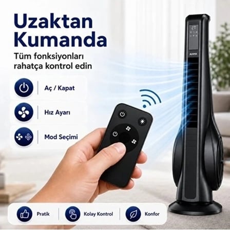 Turbo Smart Akıllı Fan Led Ekranlı Kumandalı 90° Hareketli Serinletici Soğutucu Kule Tipi Vantilatör