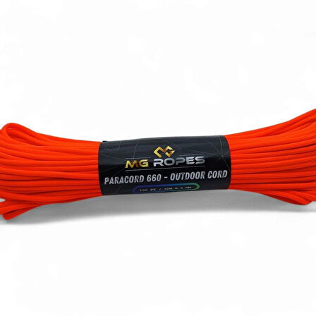 Polyester Paracord İp 4 mm Neon Turuncu Renk 30 Metre