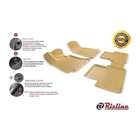 Rizline Toyota Auris 3D Havuzlu Paspas Bej 2013+