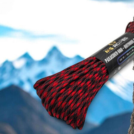 Polyester Paracord İp 660 Lb 4 mm Kırmızı Siyah 30 Metre