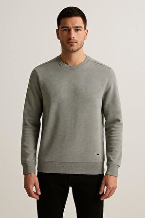 Troy Erkek Slim Fit Uzun Kol Sıfır Yaka Sweatshırt-7442