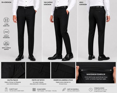 Caserta Comfort Fit Likralı Boru Paça Erkek Kumaş Pantolon - 7711