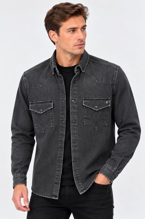 Report Uzun Kol Slim Fit Erkek Jean Gömlek - 7783