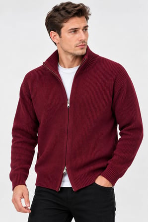 Turbulance Slim Fit Erkek Tam Fermuarlı Triko Ceket - 7834