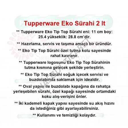 Tupperware EKO SÜRAHİ 2 LİTRE LİLA EKO TİP TOP KARAF HSGL