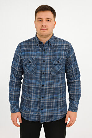 Kaşmir Büyük Beden Klasik Çift Cepli Erkek Gömlek - 7395