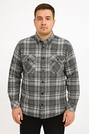 Kaşmir Büyük Beden Klasik Çift Cepli Erkek Gömlek - 7395