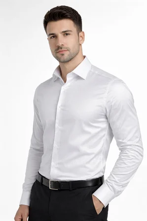 Slim Fit Uzun Kollu Kolay Ütü Pamuk Saten Erkek Gömlek