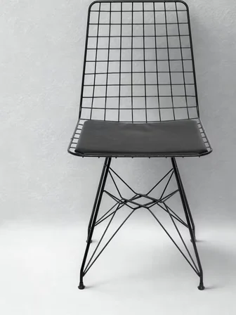 Siyah Çelik Tel Sandalye Minderli Ikili Set (44x42x85 Cm)