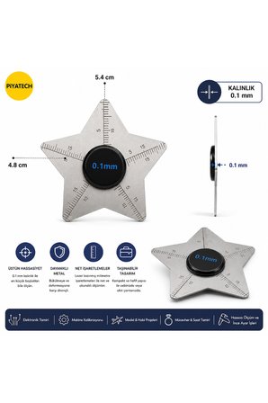 Hassas Ölçüm Yıldız Cetvel 0.1 Mm Ultra İnce Metal Hassasiyet Ayarı Tamir Aleti 5.4 Cm