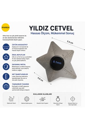 Hassas Ölçüm Yıldız Cetvel 0.1 Mm Ultra İnce Metal Hassasiyet Ayarı Tamir Aleti 5.4 Cm