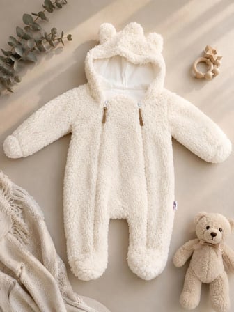 Welsoft Peluş Bebek Tulumu – Kapüşonlu Kulak Detaylı Kışlık Bebek Tulumu