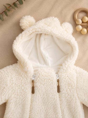 Welsoft Peluş Bebek Tulumu – Kapüşonlu Kulak Detaylı Kışlık Bebek Tulumu