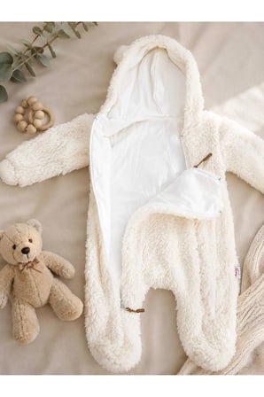 Welsoft Peluş Bebek Tulumu – Kapüşonlu Kulak Detaylı Kışlık Bebek Tulumu