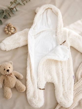 Welsoft Peluş Bebek Tulumu – Kapüşonlu Kulak Detaylı Kışlık Bebek Tulumu