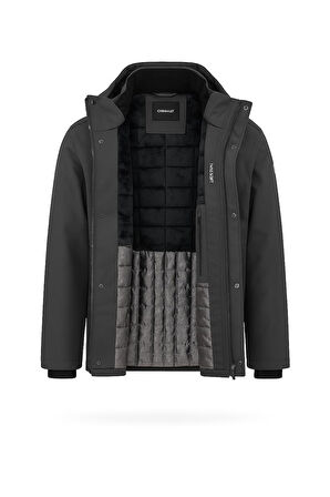 Outdoor Kapüşonlu Su Ve Rüzgar Geçirmez Kapitone İçi Kürklü Elyaf Dolgulu Softshell Mont