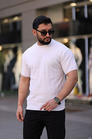 Bisiklet Yaka Kısa Kol Erkek Örme Triko Tişört