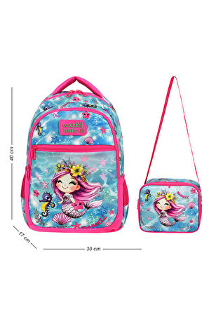 Yeni Deniz Kızı Desenli İlkokul Sırt Çantası Ve Beslenme Çantası