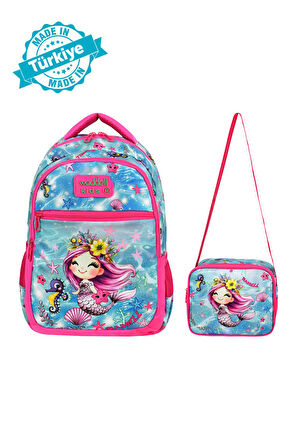 Yeni Deniz Kızı Desenli İlkokul Sırt Çantası Ve Beslenme Çantası