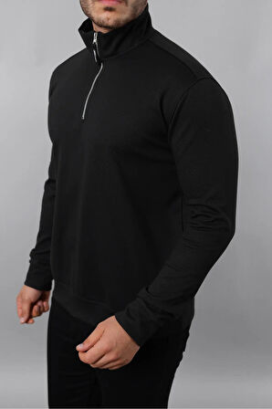 Yxc Relax Fit Rahat Kesim Pamuklu Yarım Fermuarlı Dik Yaka Sweatshirt-6957