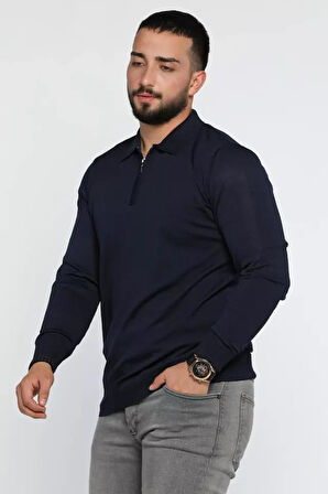 Slim Fit Erkek Polo Yaka Fermuarlı Triko Kazak-7030