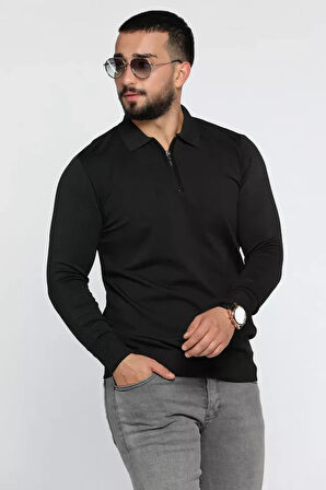 Slim Fit Erkek Polo Yaka Fermuarlı Triko Kazak-7032