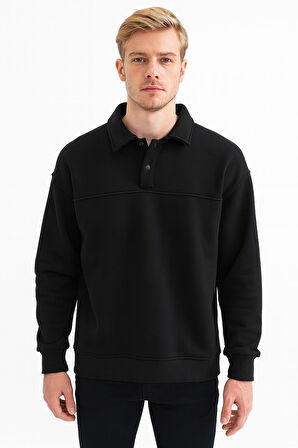 Erkek Oversize Uzun Kol Polo Yaka Sweatshırt-7101
