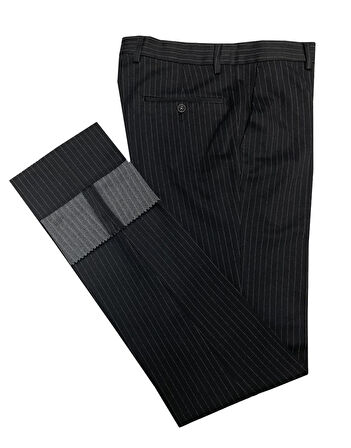 Avasar Erkek Siyah Çizgili Regular Fit Kumaş Pantolon-7226