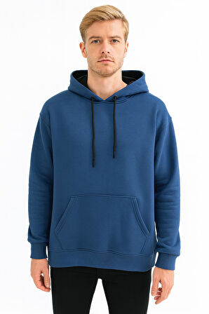 Erkek Oversize Uzun Kol Kapşonlu Sweatshırt-7386