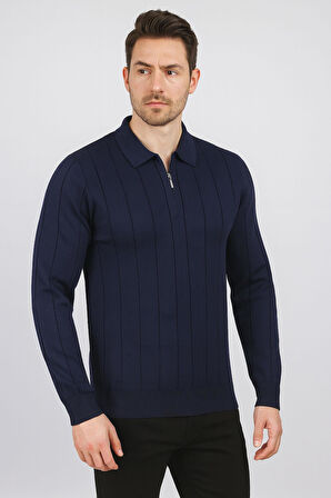 Slim Fit Polo Yaka Uzun Kol Erkek Triko - 7424