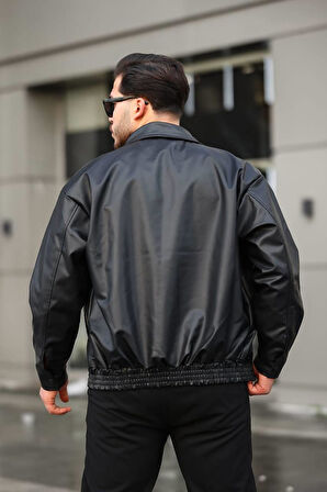Claassics Men Erkek Oversize Suni Deri Oversize Bomber Ceket - 7443