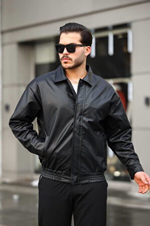 Claassics Men Erkek Oversize Suni Deri Oversize Bomber Ceket - 7443