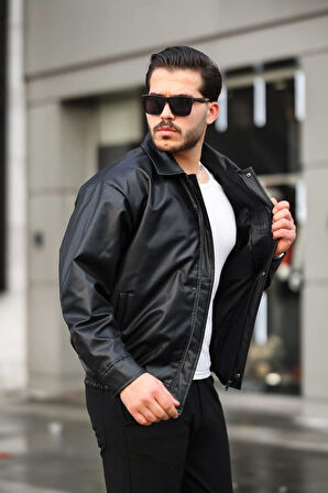 Claassics Men Erkek Oversize Suni Deri Oversize Bomber Ceket - 7443
