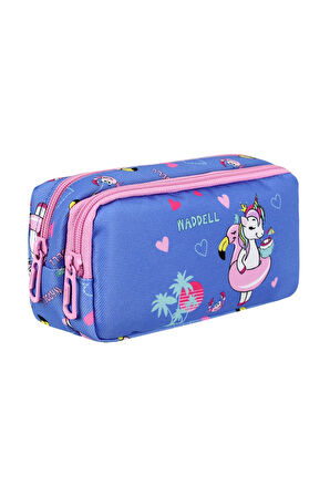 Waddell Lisanslı Turkuaz-Pembe Unicorn Desenli Çift Gözlü Kalemlik Çantası