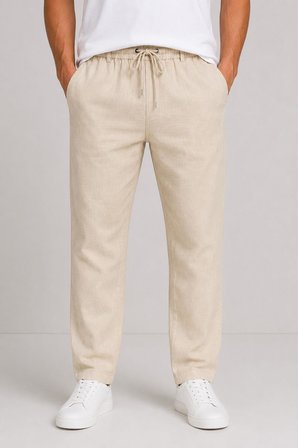 Keten Erkek Beli Bağlamalı Casual Jogger Pantolon 7734