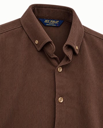 Jet Polo Uzun Kol Slim Fit Erkek Kadife Gömlek - 7779
