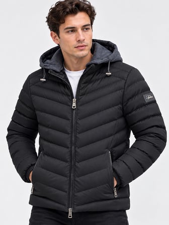 Tiger Force Slim Fit Erkek Şişme Kapşonlu Mont 7820