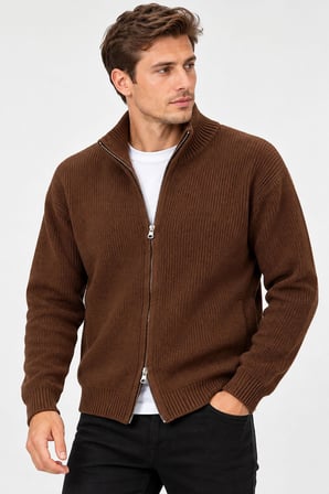 Turbulance Slim Fit Erkek Tam Fermuarlı Triko Ceket - 7834