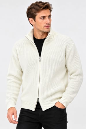 Turbulance Slim Fit Erkek Tam Fermuarlı Triko Ceket - 7834