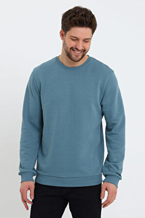 Erkek Oversize Uzun Kol Sıfır Yaka Sweatshırt-7096